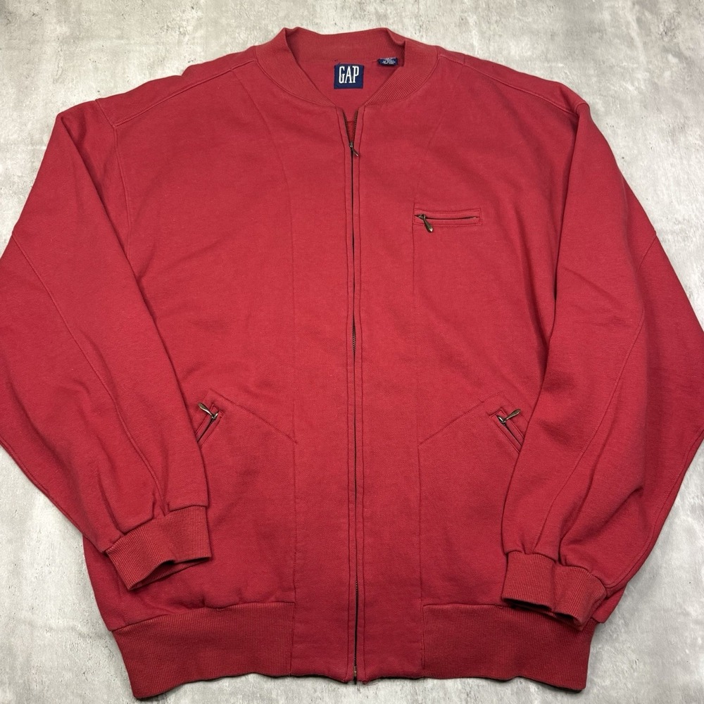 Vintage Gap Sweatshirt Mens XL Red Full Zip Mock Neck Fleece Bomber Jacket 1969